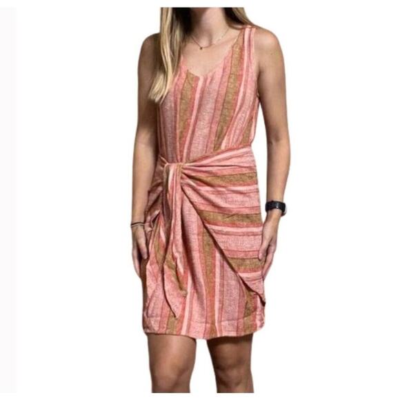 Anthropologie Drew Linen Tie Front  Stripe Dress Size M - Picture 2 of 7